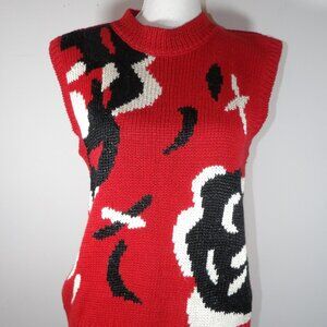 Vintage Jack Winter Women's Large Hand Knit red & black Sweater Vest 80 90 Y2k
